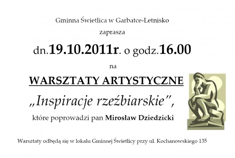 Warsztaty Artystyczne  Zaproszenie