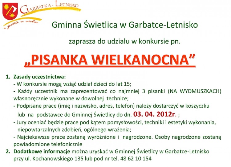 Konkurs na Wielkanocną pisankę Zgłoś swój udział-wygraj nagrody