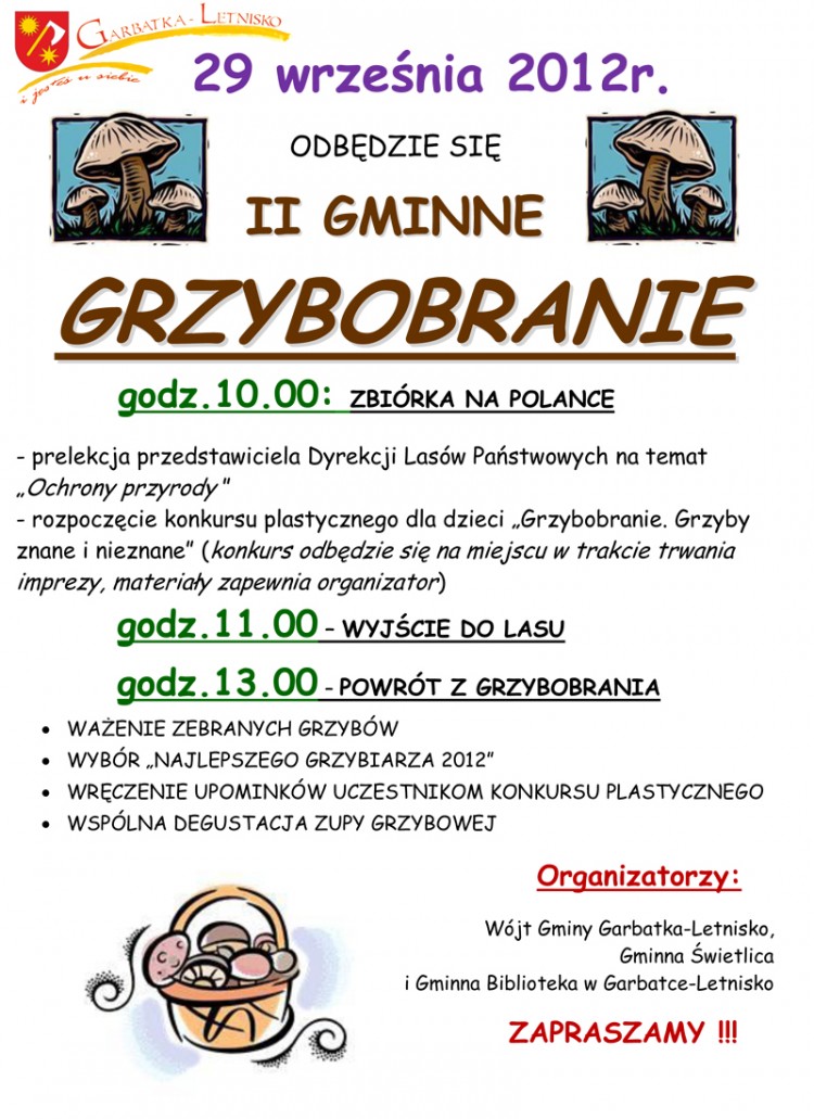 Zaproszenie II GMINNE GRZYBOBRANIE