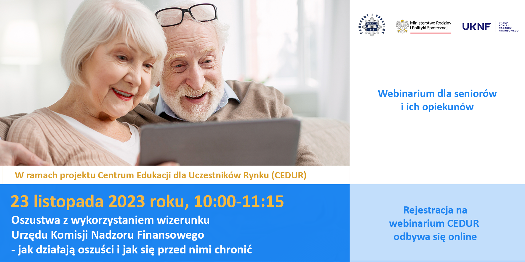 Zaproszenie na webinarium CEDUR dla seniorów i ich opiekunów