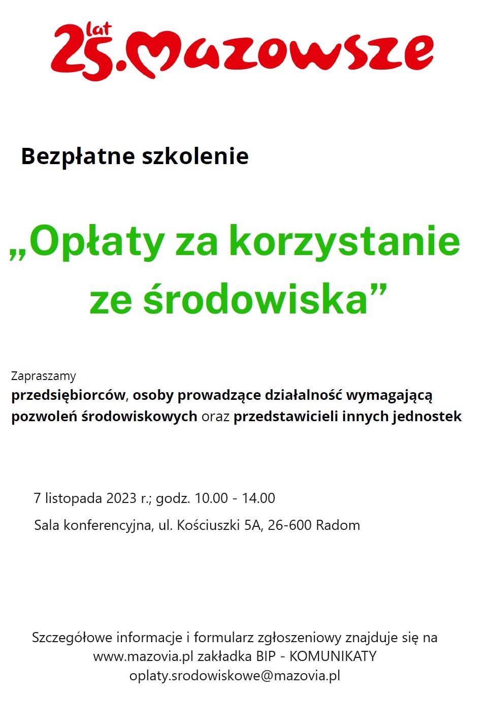 Bezpłatne szkolenie „Opłaty za korzystanie ze środowiska” – zaproszenie