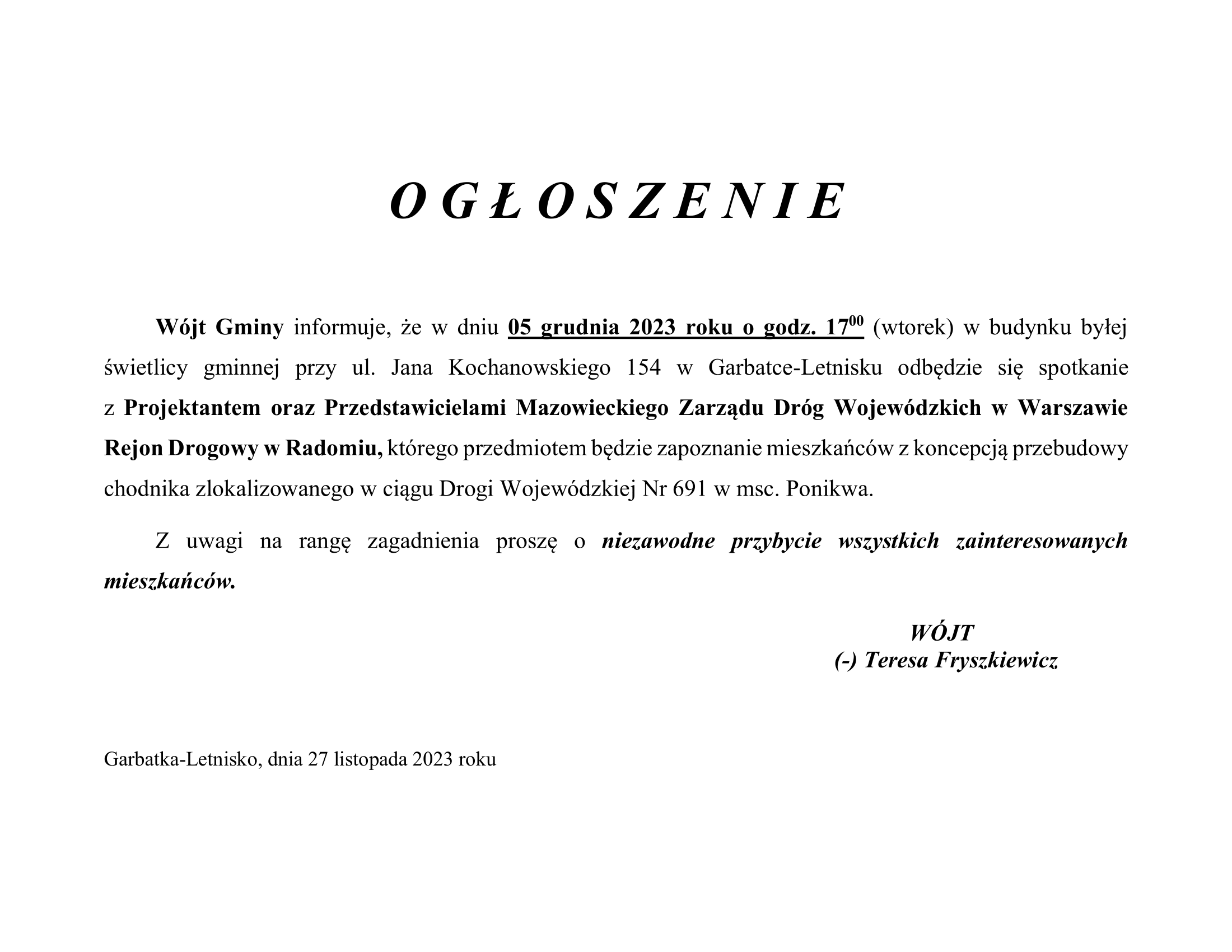 Spotkanie  z Projektantem oraz Przedstawicielami Mazowieckiego Zarządu Dróg Wojewódzkich