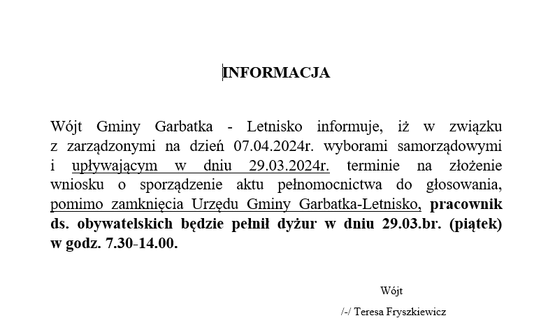 Dyżur w dniu 29.03.24r
