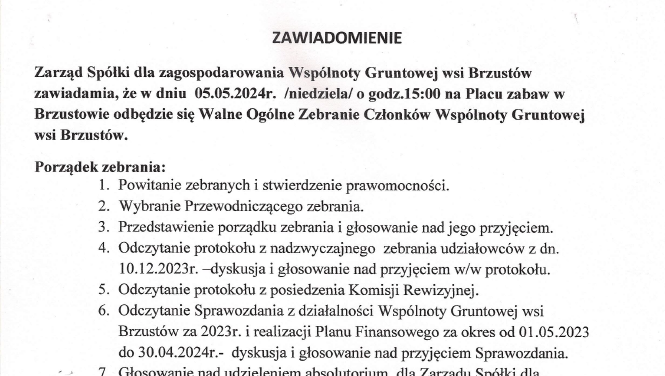 Walne Ogólne Zebranie Członków Wspólnoty Gruntowej Brzustów