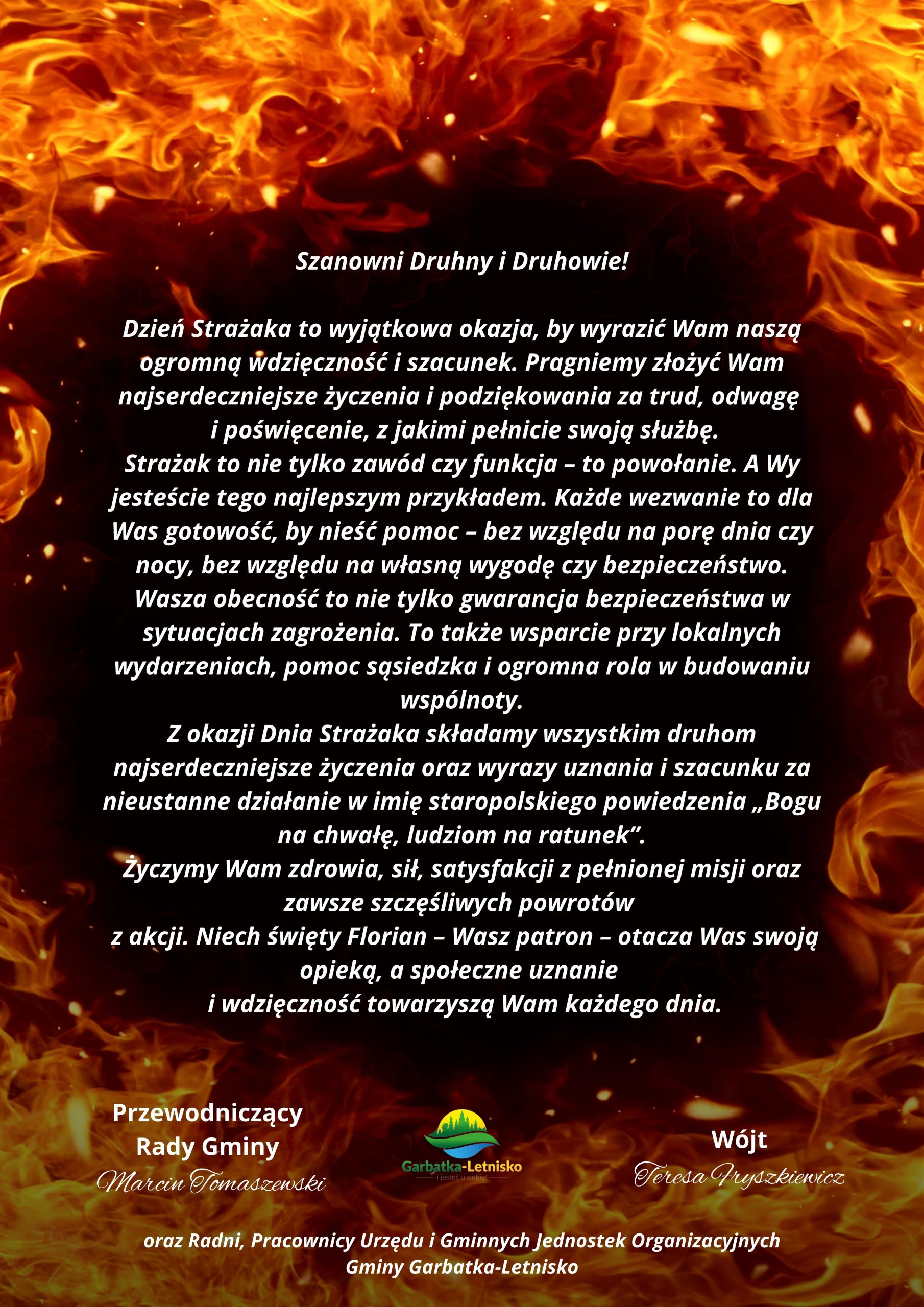 Życzenia z okazji Międzynarodowego Dnia Strażaka