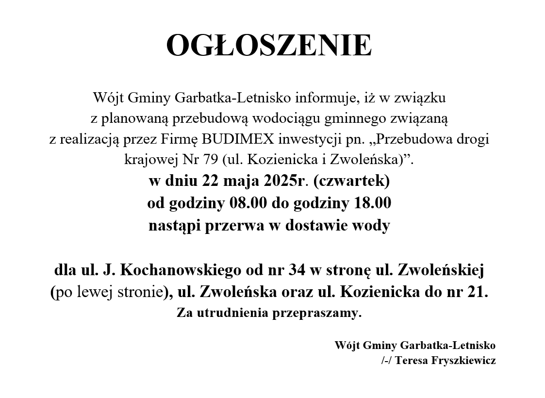 Przerwa w dostawie wody