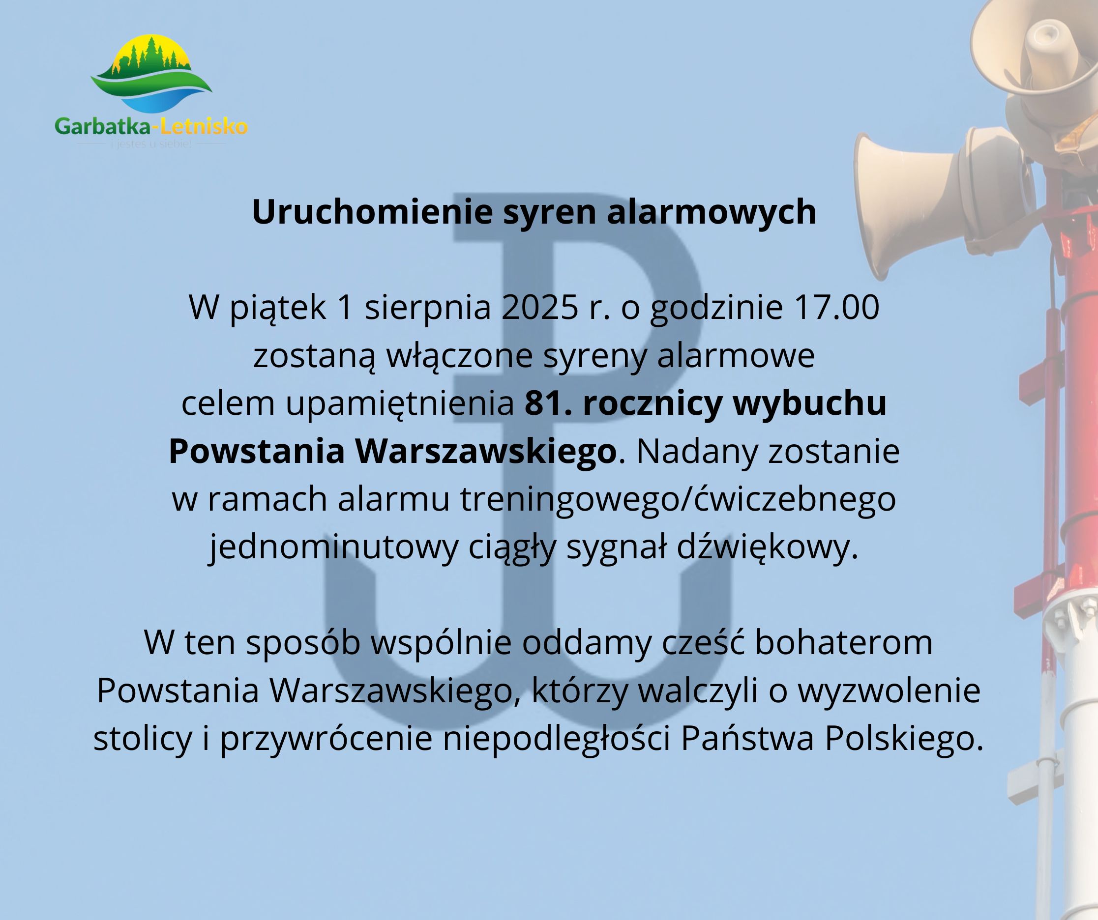 Uruchomienie syren alarmowych 1 sierpnia 2025 r.