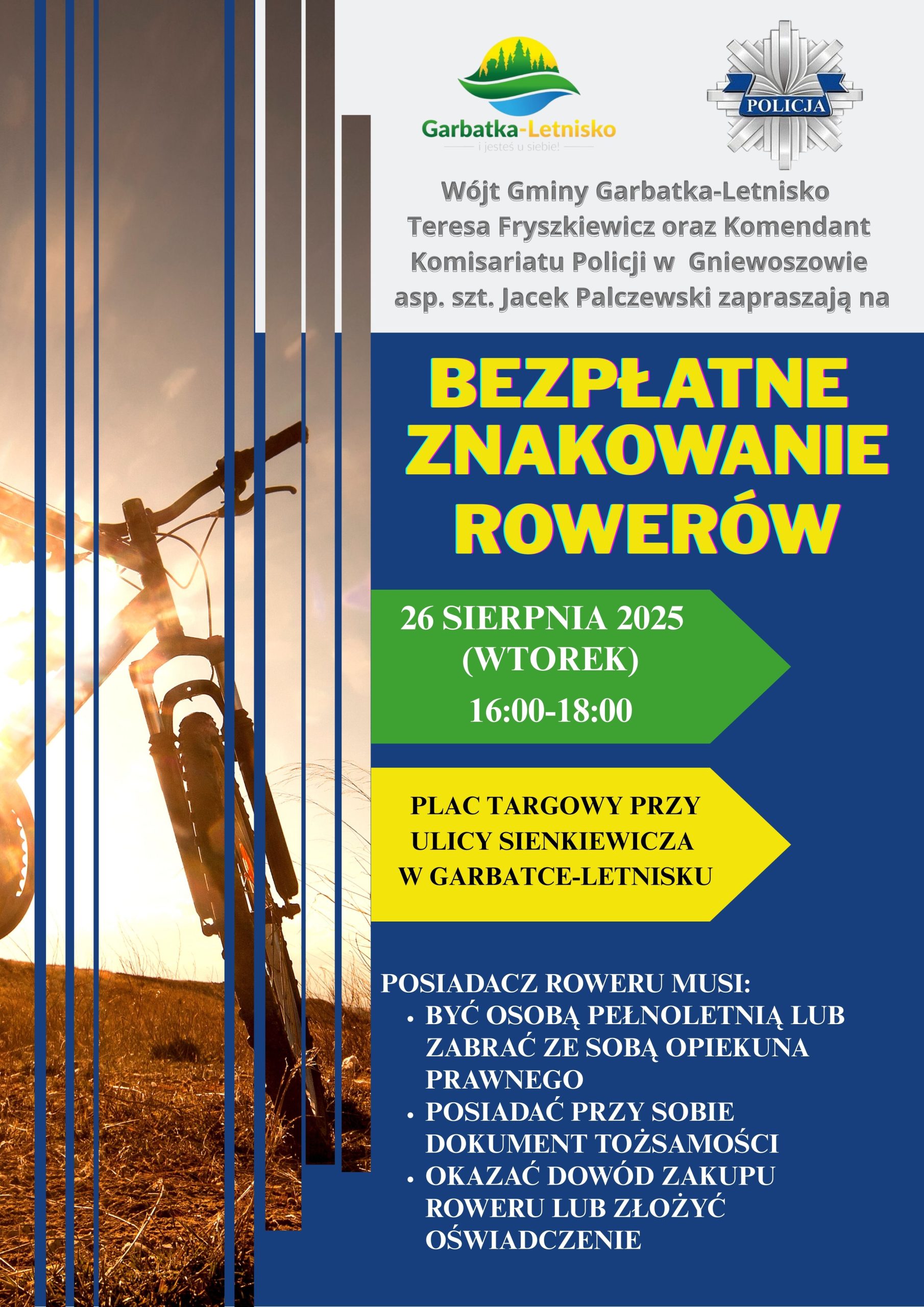 Bezpłatne znakowanie rowerów już 26.08.2025 r.