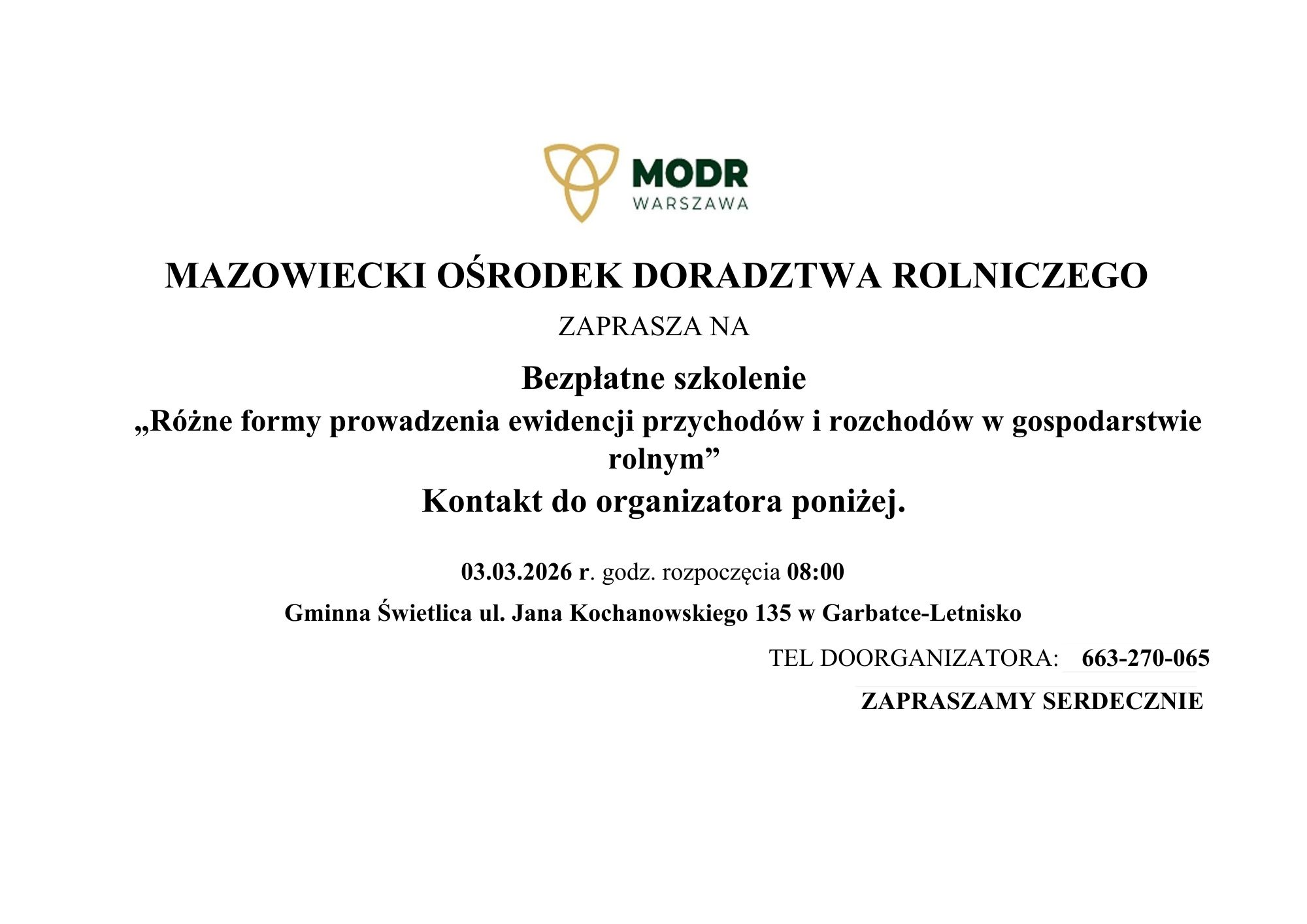 Bezpłatne szkolenie Mazowieckiego Ośrodka Doradztwa Rolniczego