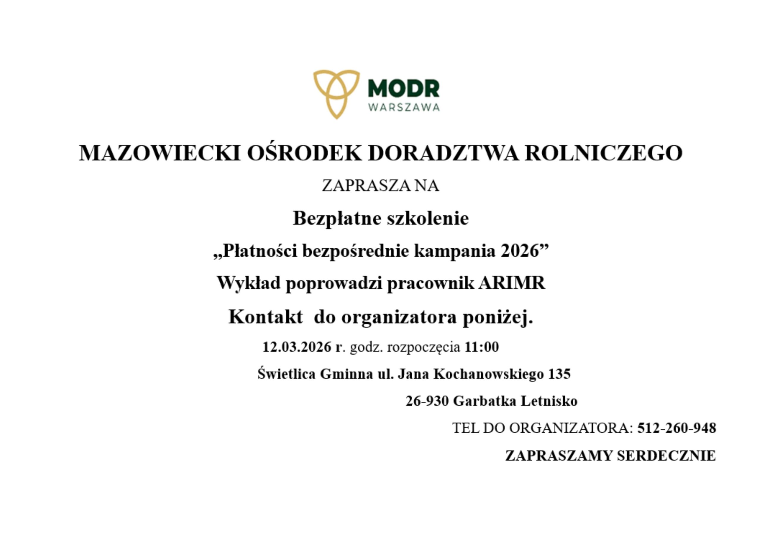 Bezpłatne szkolenie Mazowieckiego Ośrodka Doradztwa Rolniczego