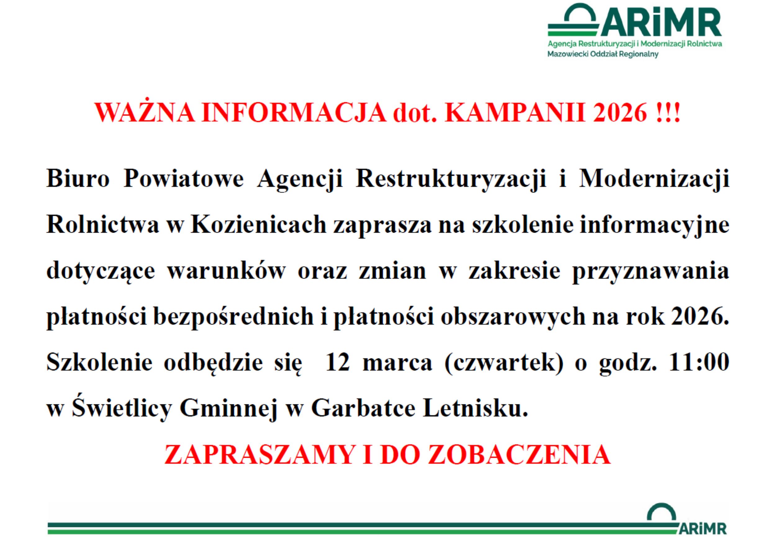 Szkolenie informacyjne Agencji Restrukturyzacji i Modernizacji Rolnictwa