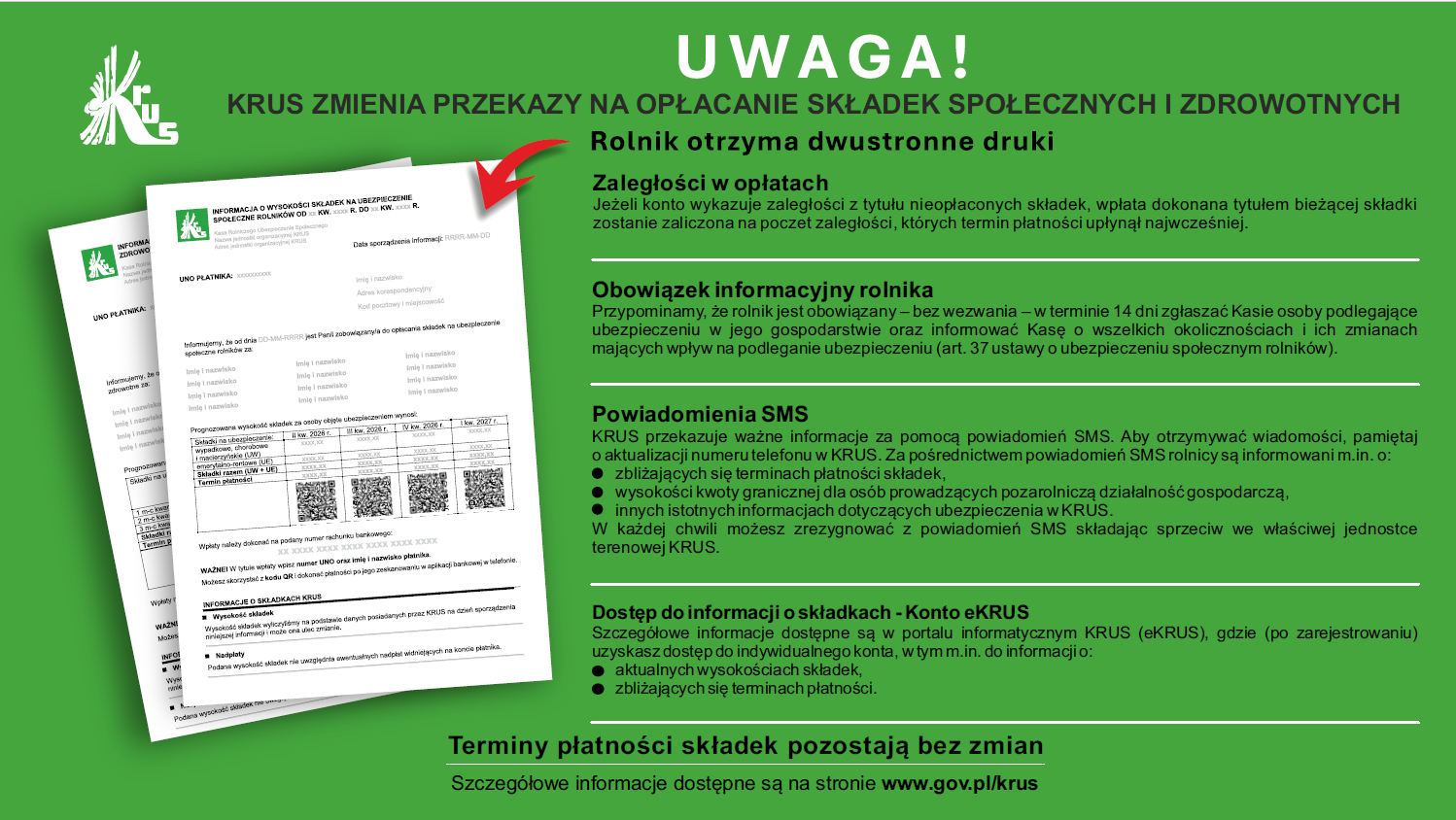 Komunikat: nowe przekazy za płatność KRUS