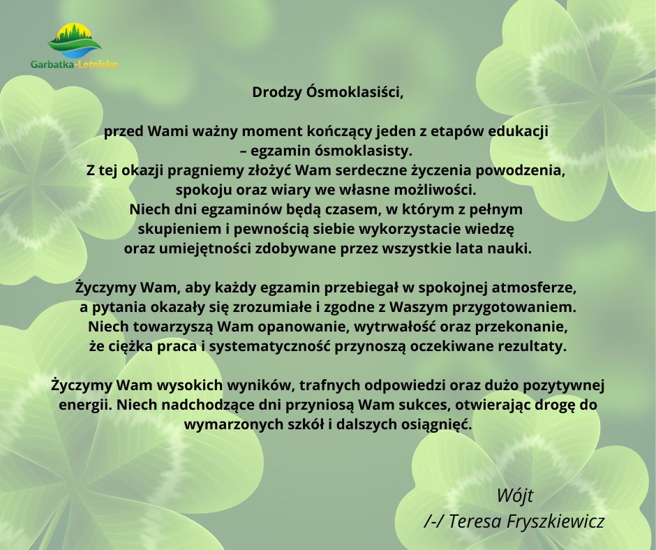 Życzenia dla Ósmoklasistów